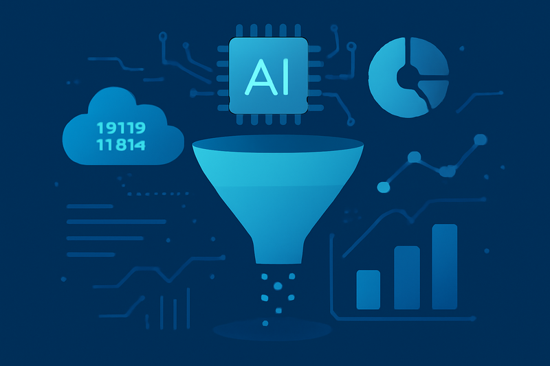 Ilustração de IA aplicando prospecção ao funil de vendas com dados