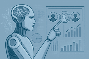Ilustração de IA em prospecção com gráficos