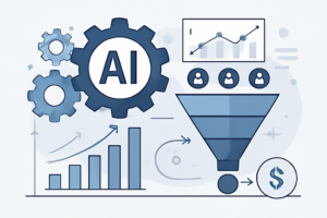 Ilustração de IA aplicada à prospecção com foco em funil de vendas