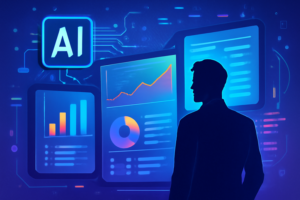 Ilustracao de prospecao com IA com dashboards