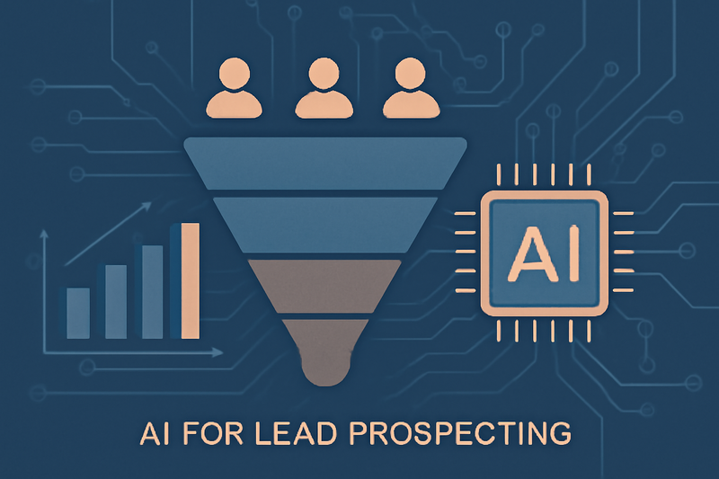 Ilustração de IA na prospecção de leads com gráfico de funil