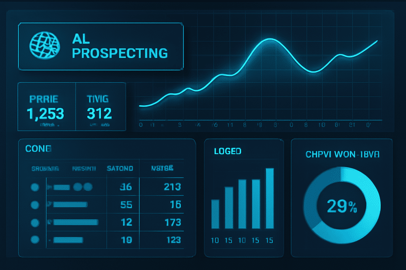 Ilustracao tecnica de IA aplicada a prospeccao em funil de vendas