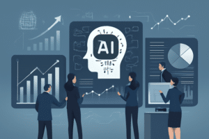 Ilustracao de IA aplicada a prospeccao com dados e funil de vendas