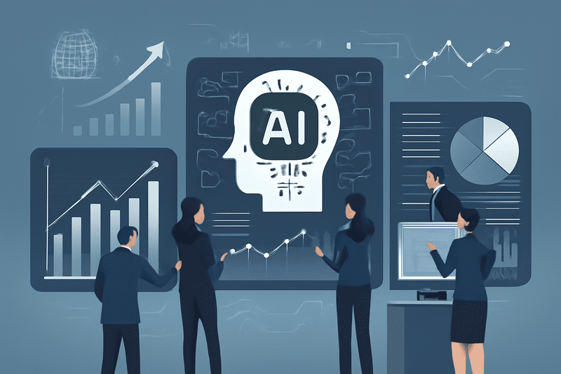 Ilustracao de IA aplicada a prospeccao com dados e funil de vendas