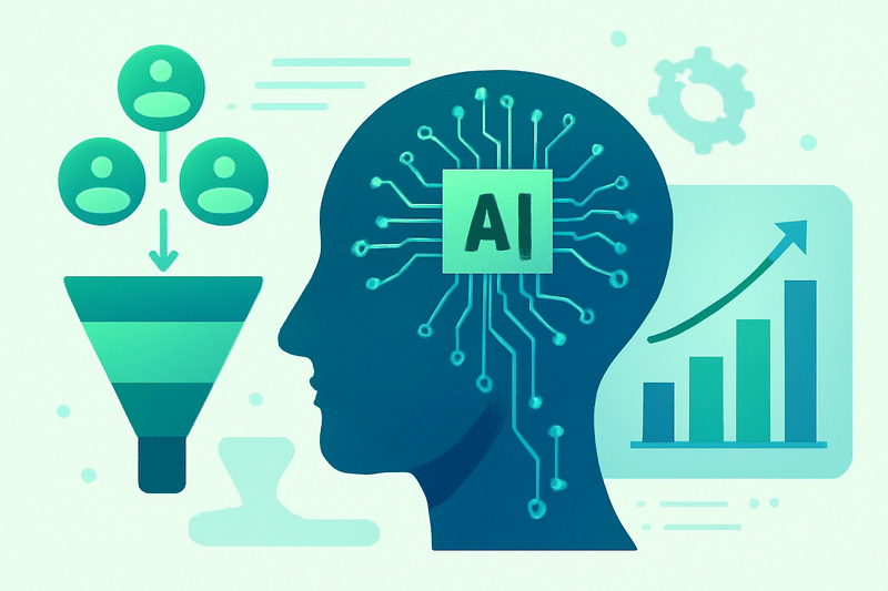 Ilustracao de IA de prospeccao no funil de vendas