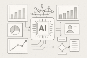 Ilustracao de IA aplicando prospeccao com grafos e dados