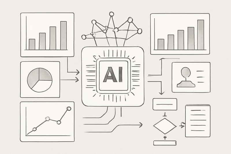 Ilustracao de IA aplicando prospeccao com grafos e dados
