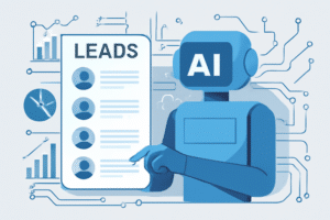 Ilustracao de IA analisando leads para prospeccao