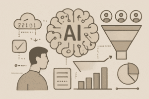 Ilustracao de IA aplicada a prospecção com funil de vendas