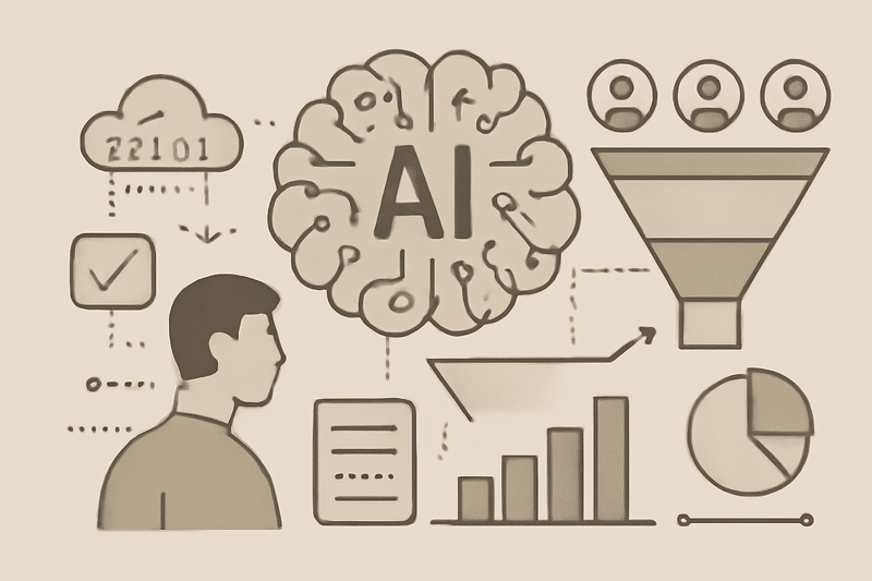 Ilustracao de IA aplicada a prospecção com funil de vendas