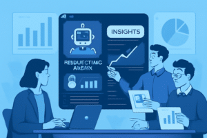 Equipe analisando dados de prospecção com IA