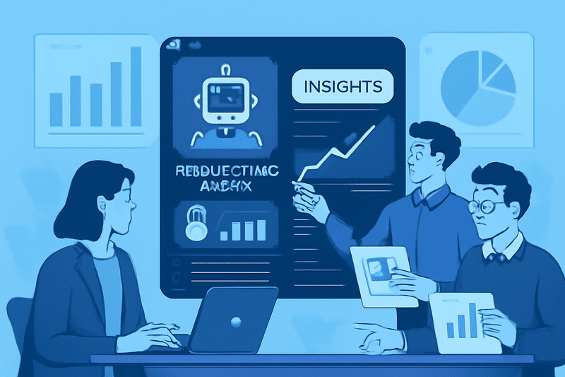 Equipe analisando dados de prospecção com IA