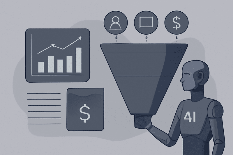Ilustracao IA prospecção funil de vendas