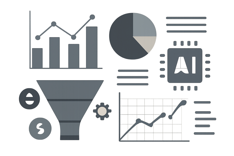 Ilustração de IA aplicada à prospecção com gráfico de funil
