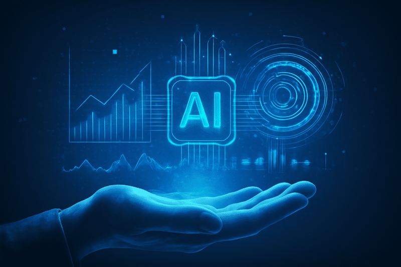 Ilustração de IA na prospecção com gráficos de dados