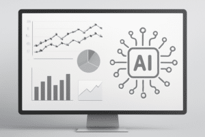 Ilustração de IA aplicada à prospecção com gráficos e circuitos