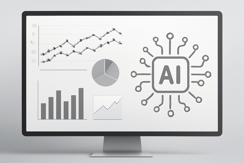 Ilustração de IA aplicada à prospecção com gráficos e circuitos