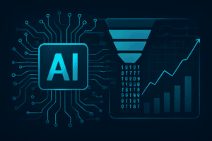 Ilustração de IA aplicada à prospecção com gráfico de funil