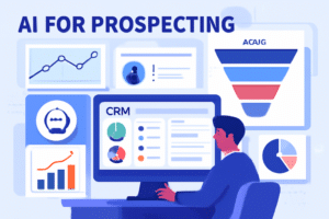 Ilustracao de IA aplicada a prospecção com grafico de leads