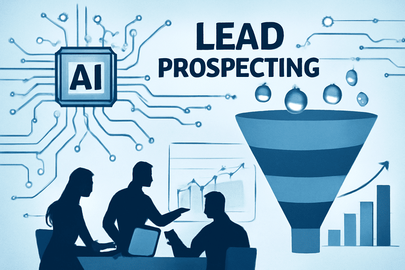 Ilustração de IA aplicando prospecção em um funil de vendas