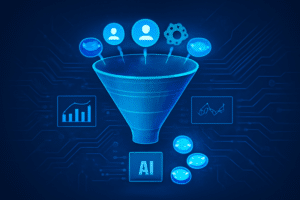 Ilustração conceitual de IA aplicada ao funil de vendas